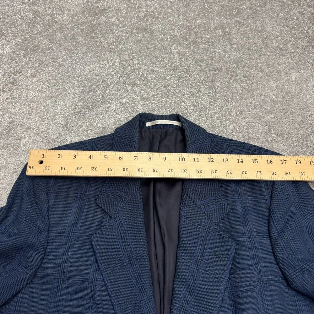 Vintage 80s Boss Hugo Boss Corleone Wool Suit Blazer Jacket Mens 38S Blue Plaid